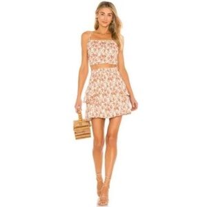 MinkPink Zahari Two Piece Floral Pink Mini Skirt Crop Top Set Size Small S